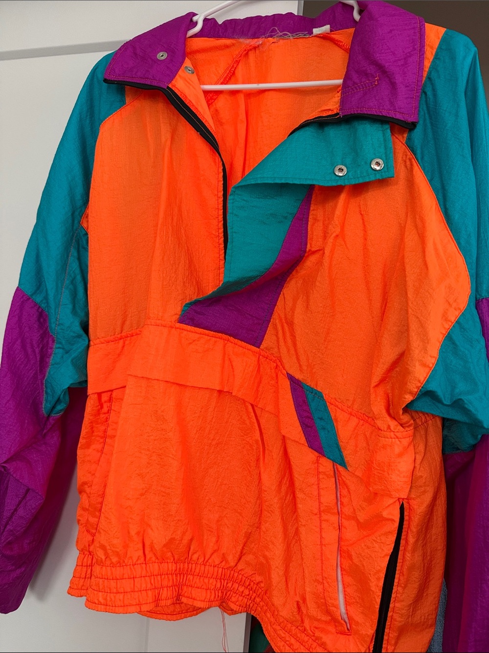 Vibrant Orange Colorblock Windbreaker Jacket